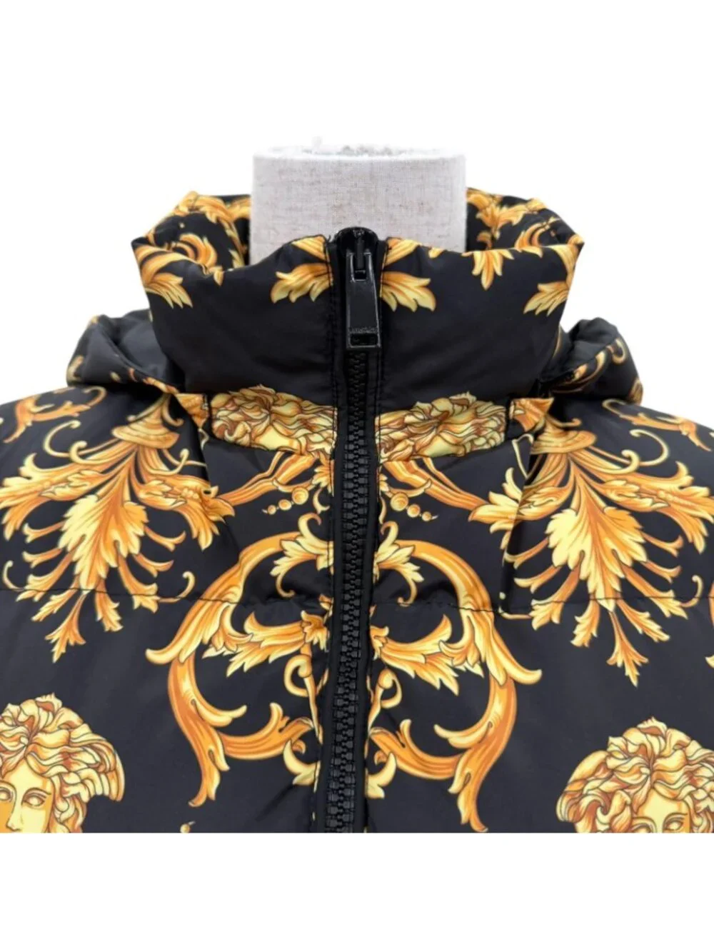 Versace Medusa Belt Baroque Long Length Down Coat Black Gold 36